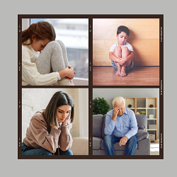 Four people sit in separate pictures with upset expressions on their faces. A therapist in Fair Oaks, CA can offer support in overcoming your symptoms. Contact us or search depression treatment Roseville, CA for more info today! 95678